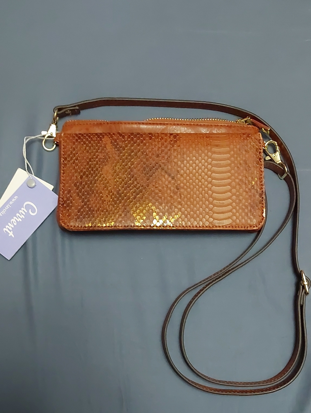 Brown Snake-Embossed Crossbody Bag - la volta